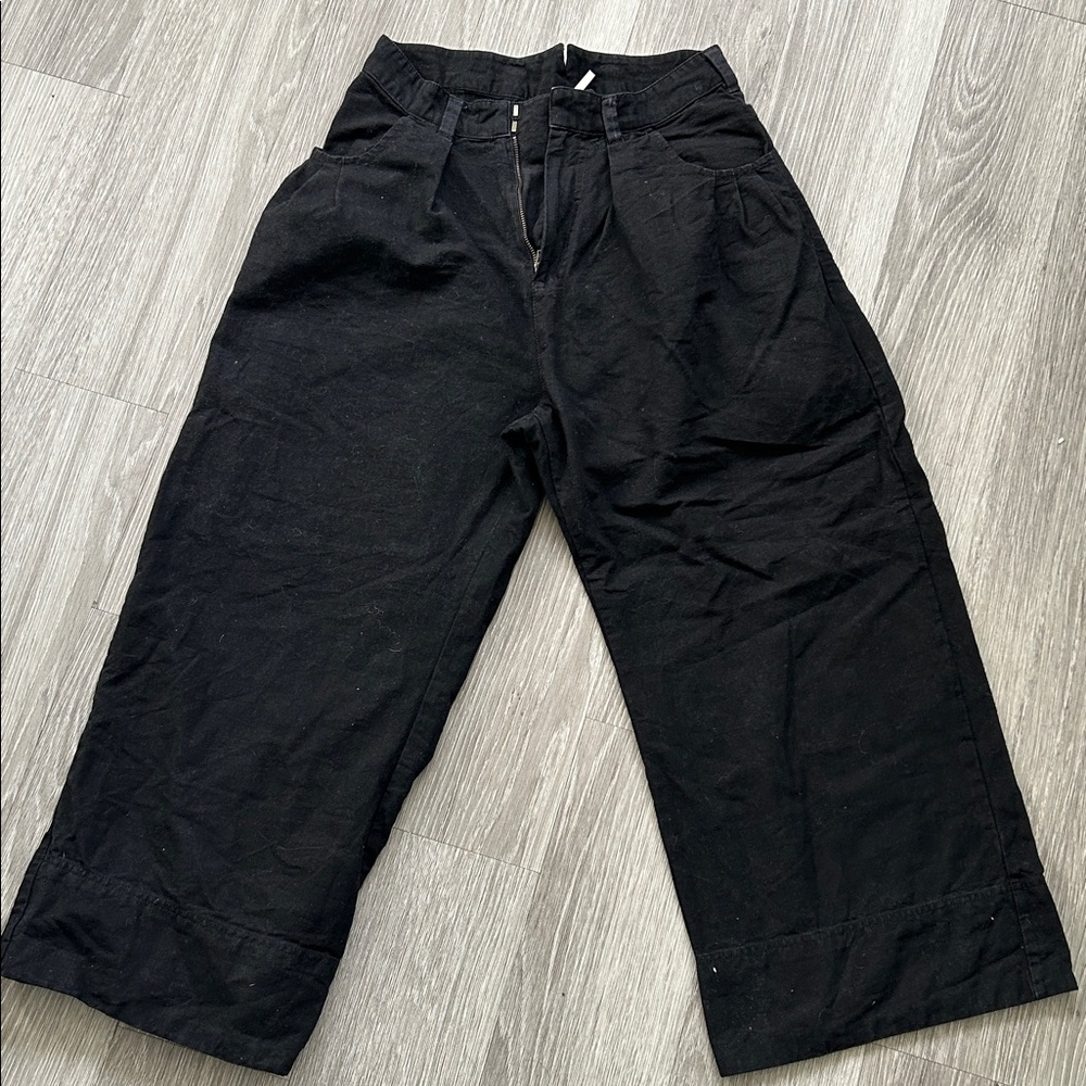 Free People Wide-Leg Paper Bag Linen-Blend Cropped Pants